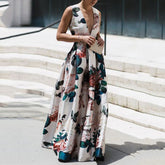 Summer Trendy Sleeveless Deep V Neck Full Length Prom Dresses